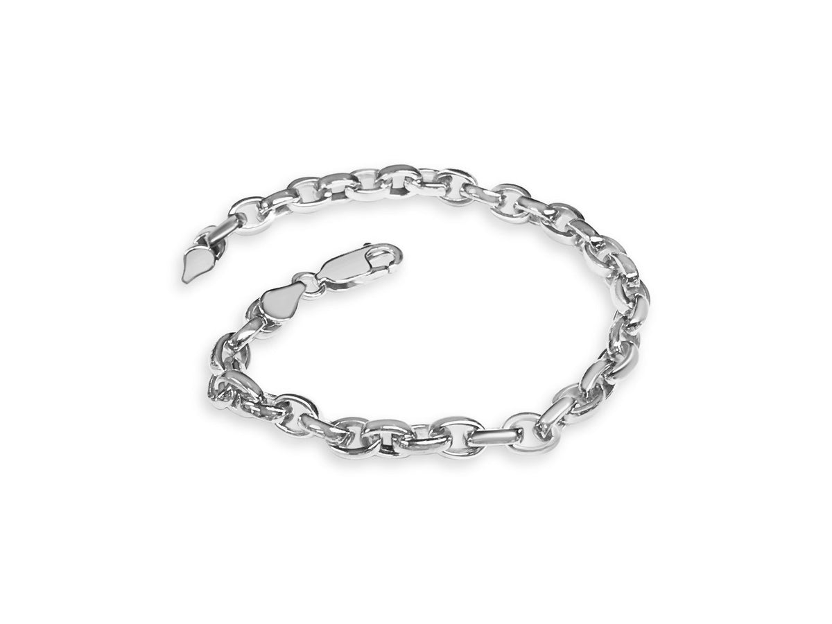Oval Rolo Solid White/Yellow/Rose Gold Handmade Bracelet, 6mm, 6.5-10 Inch