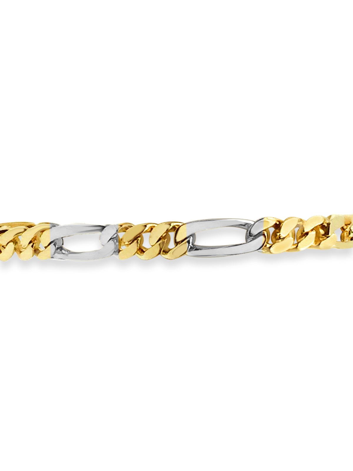 Figaro Solid White/Yellow/Rose Gold Handmade Bracelet, 7mm, 6.5-10 Inch
