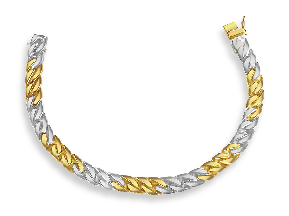 Curb Solid White/Yellow/Rose Gold Handmade Bracelet, 8mm, 6.5-10 Inch, from 44.2 g