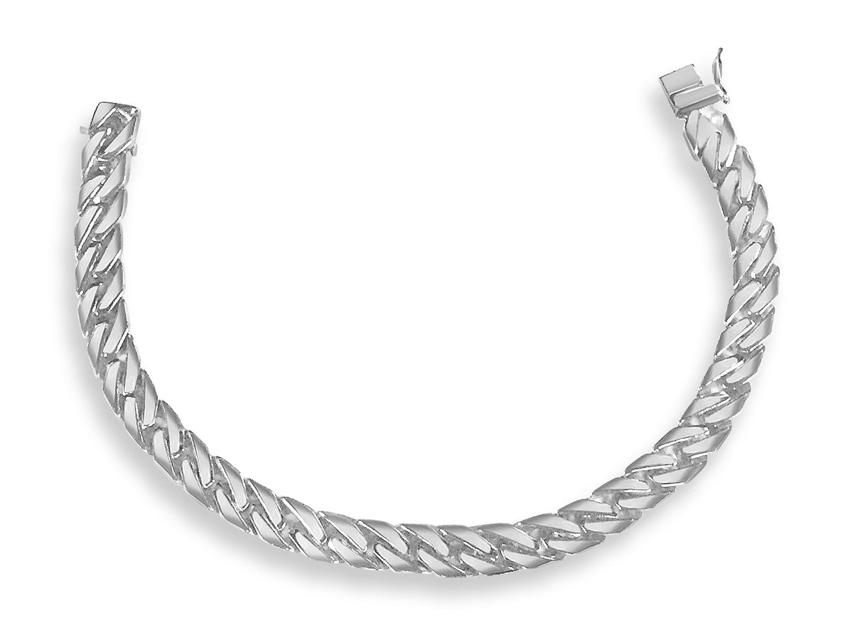 Curb Solid White/Yellow/Rose Gold Handmade Bracelet, 8mm, 6.5-10 Inch, from 44.2 g