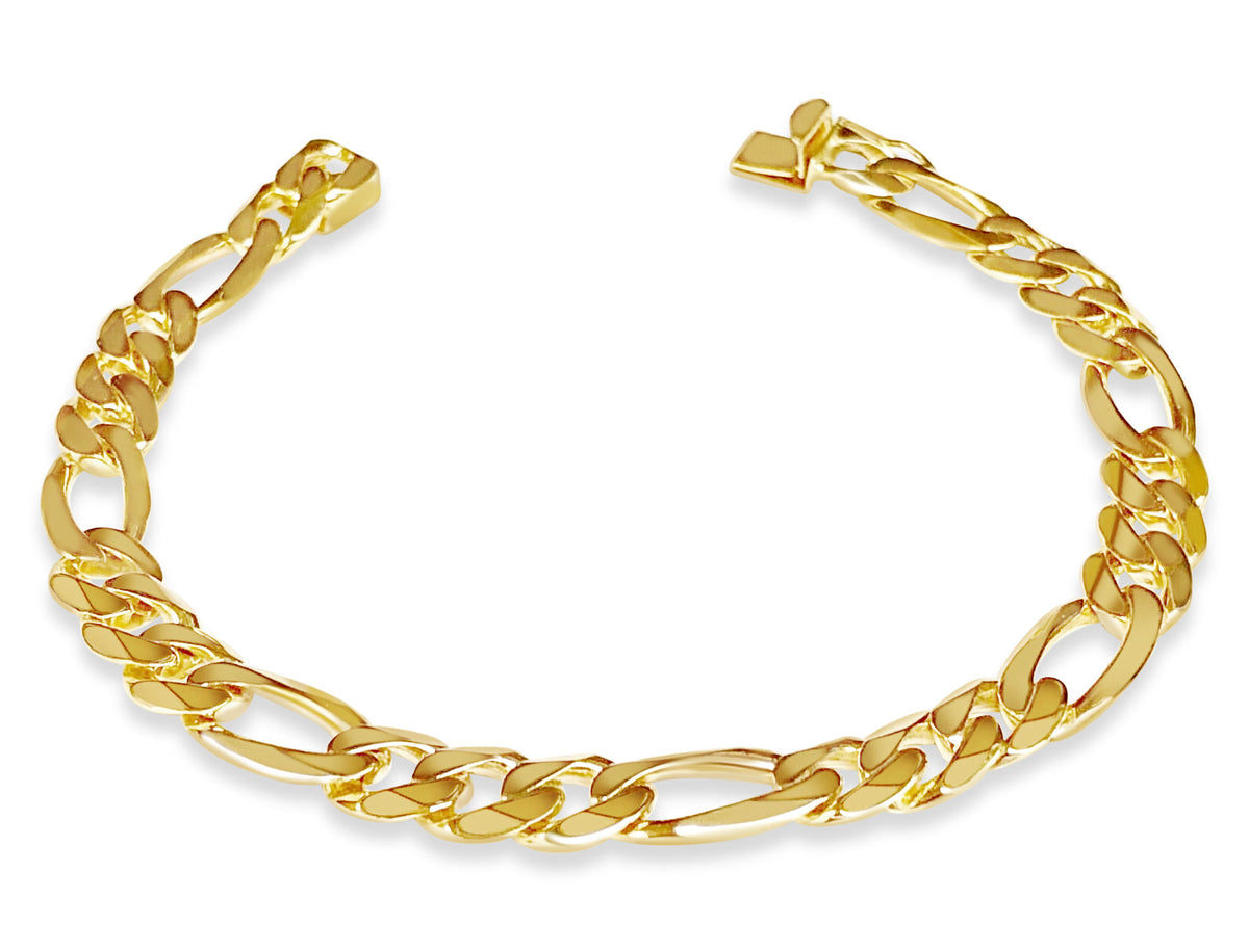 Figaro Solid White/Yellow/Rose Gold Handmade Bracelet, 9mm, 6.5-10 Inch
