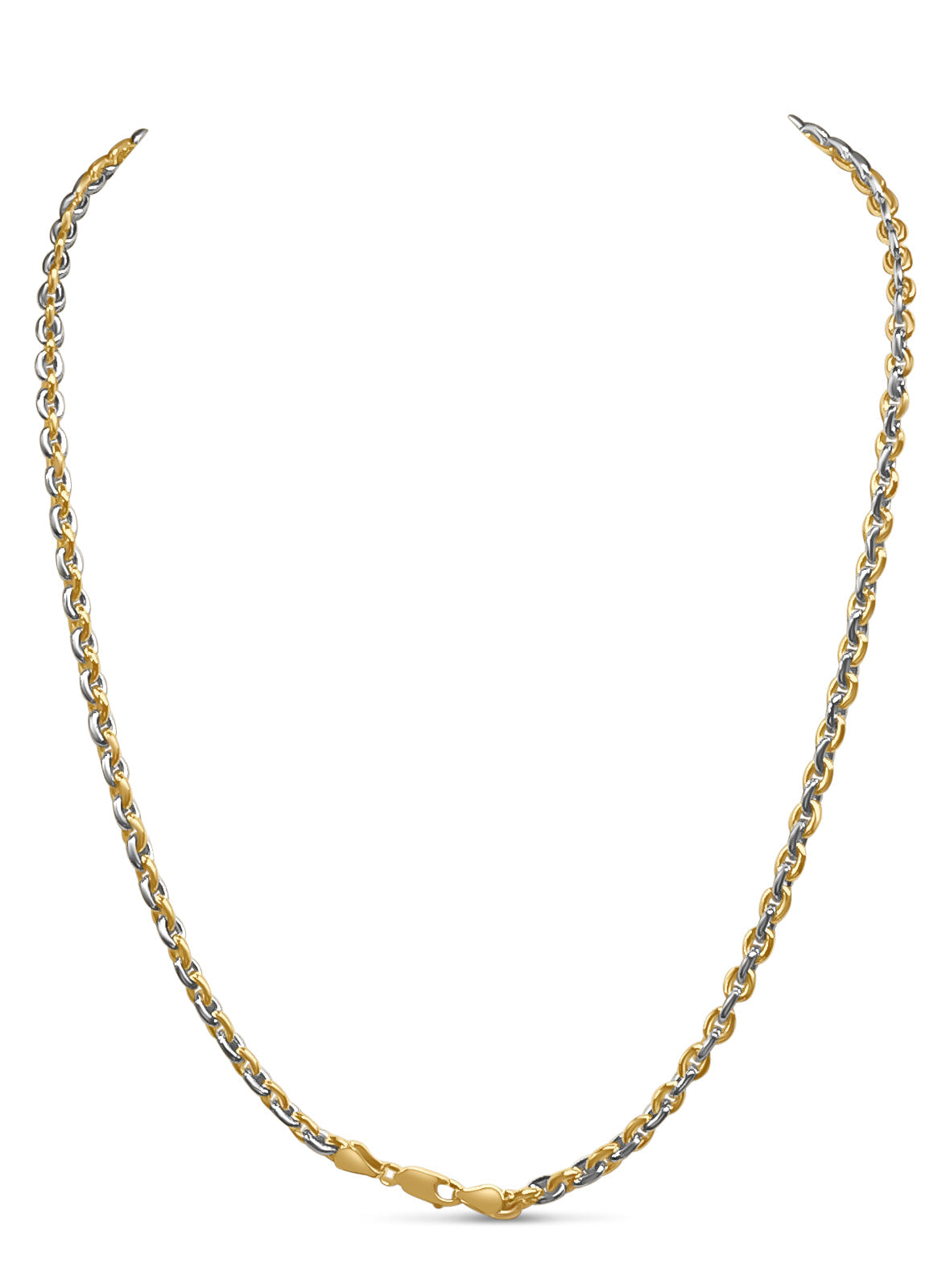 Fancy Rolo Solid White/Yellow/Rose Gold Handmade Necklace, 5mm, 16-30 Inch