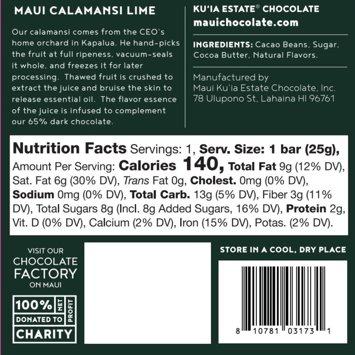 Calamansi Lime Dark Chocolate Bar