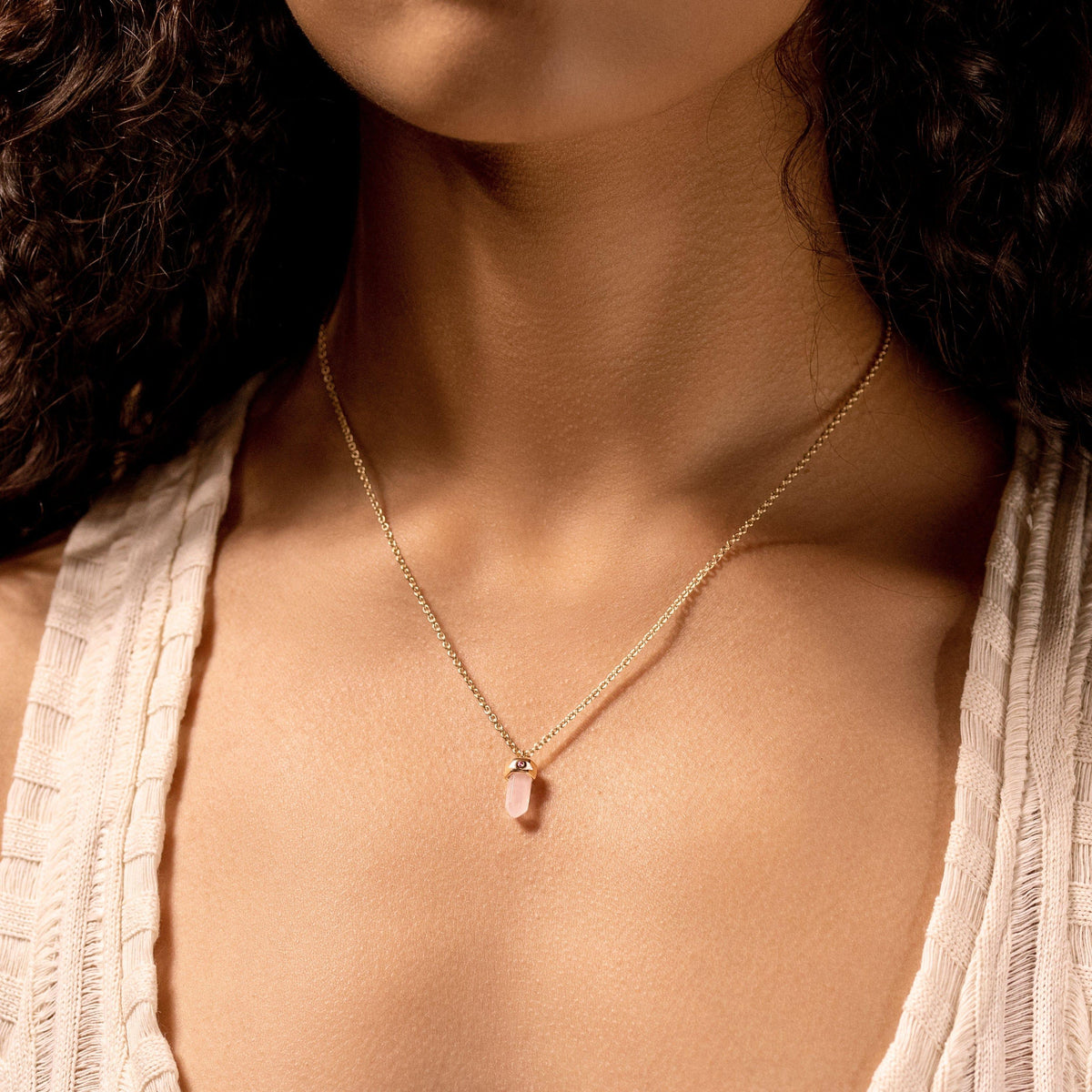 Delicate Guidance Rose Quartz Evil Eye Pointer Necklace