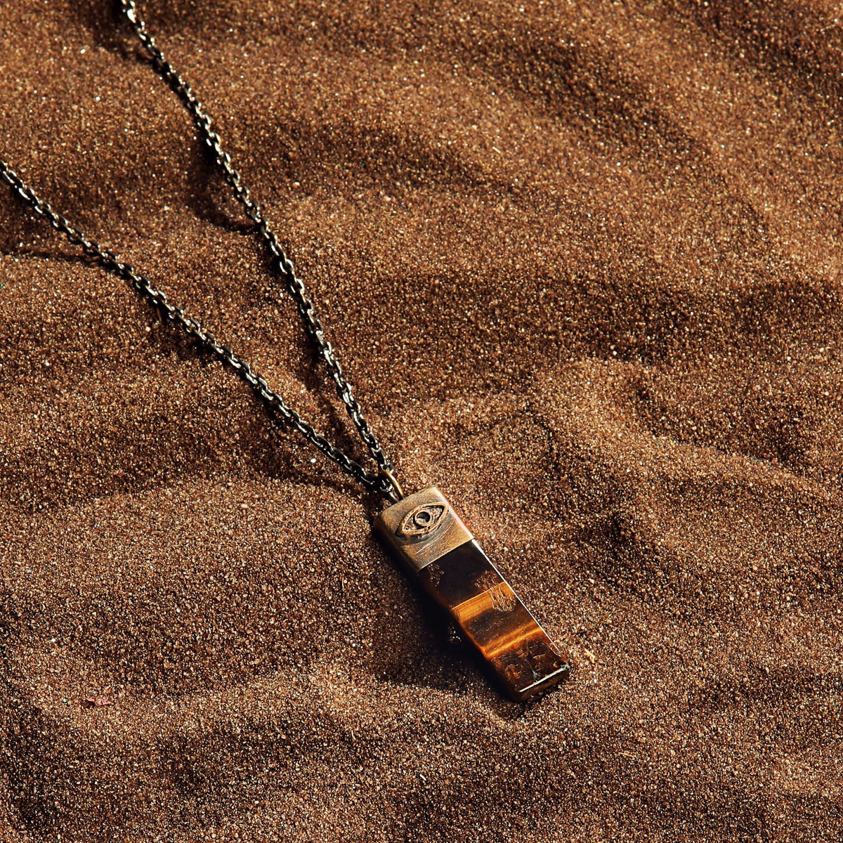 Outstanding Strength Tiger's Eye Evil Eye Slab Necklace