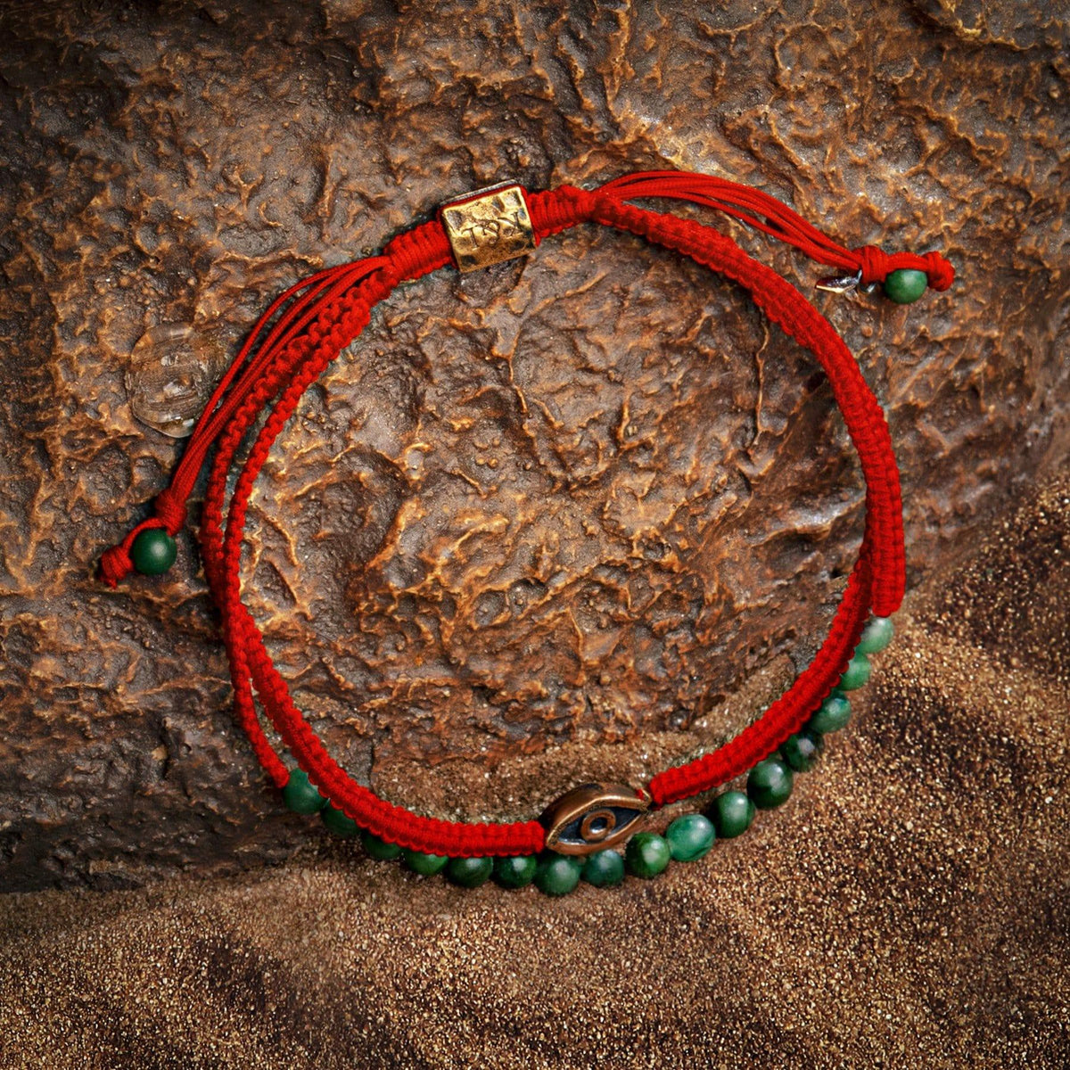 Fiery Luck Jade Evil Eye Charm Red String Wrap Bracelet