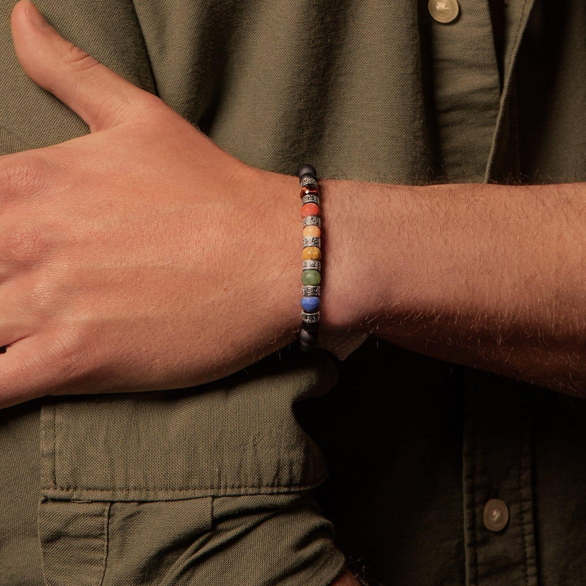 Vigorous Growth Matte Onyx Jasper Chakra Barrel Bracelet