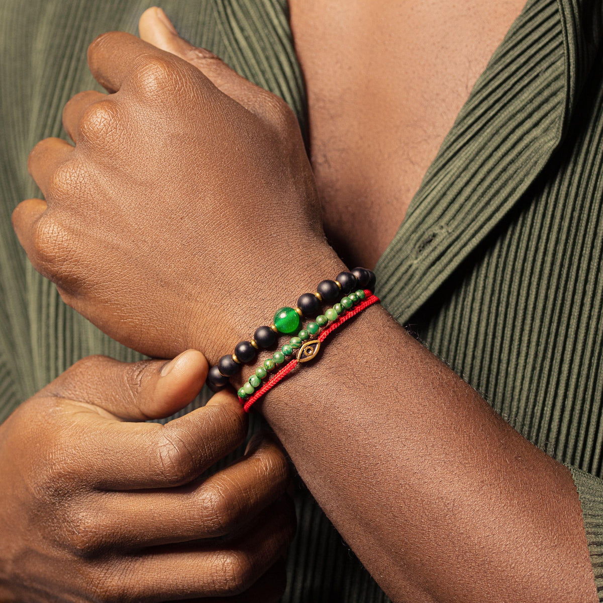 Fiery Luck Jade Evil Eye Charm Red String Wrap Bracelet