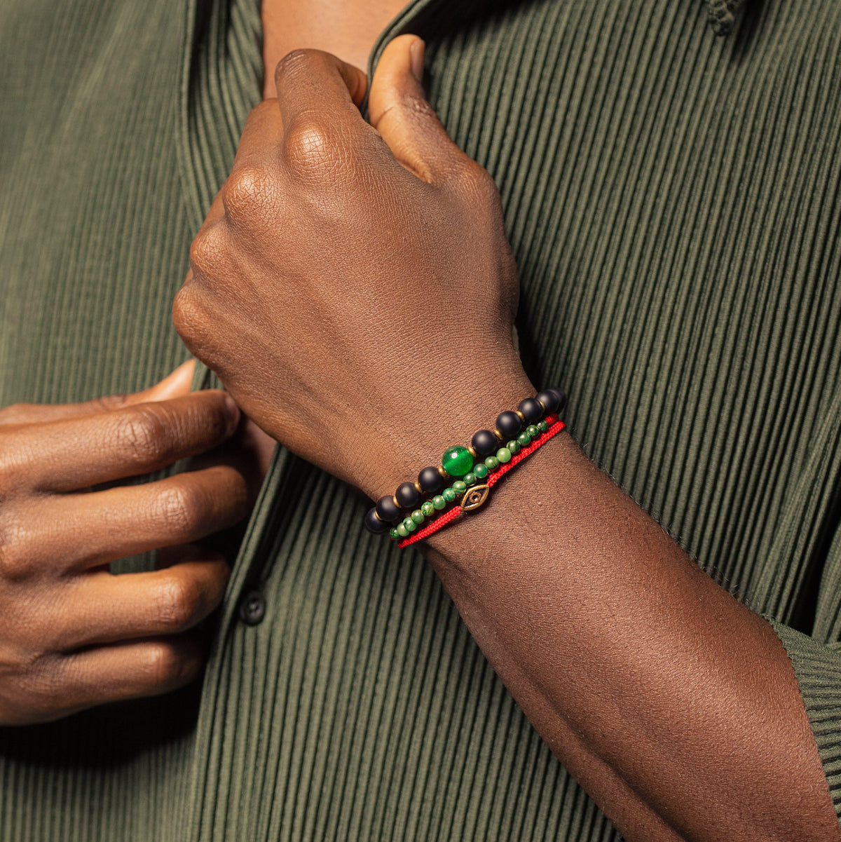 Fiery Luck Jade Evil Eye Charm Red String Wrap Bracelet