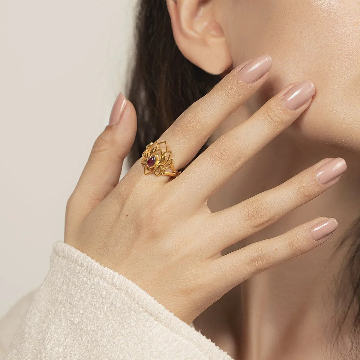 Abundant Bloom Gold Plated Lotus Tourmaline Ring