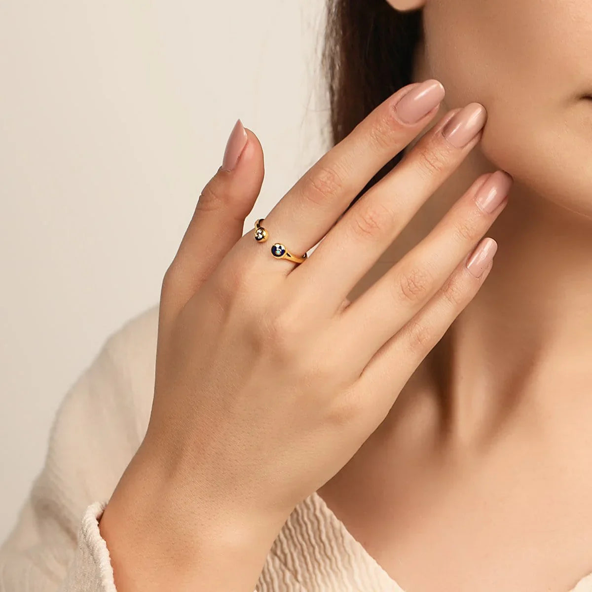 Sparkling Positivity Gold Navy Enamel Evil Eye Ring