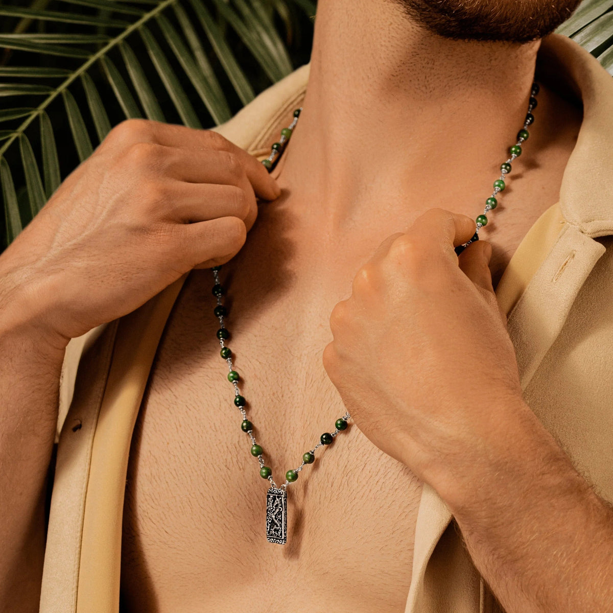 Mystical Power Jade Stone Dragon Charm Necklace
