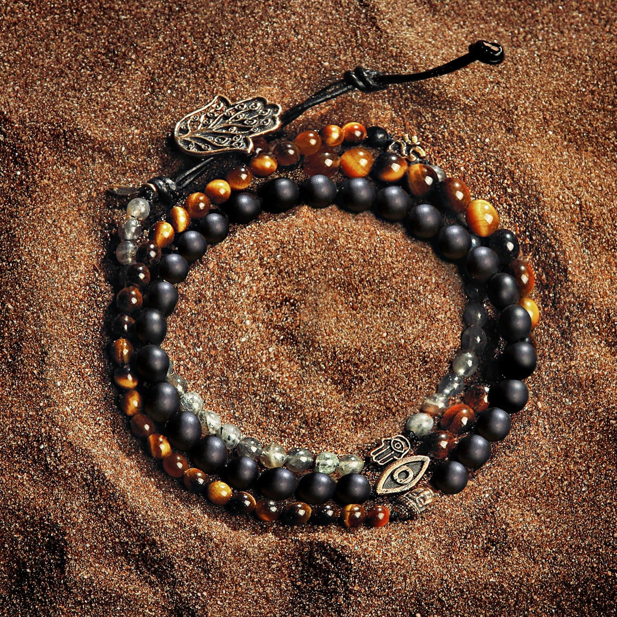 Ultimate Prosperity Onyx Labradorite Tiger's Eye Triple Protection Wrap