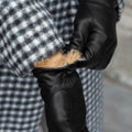 Francesca (black) - Italian lambskin leather gloves with brown rabbit fur lining 8