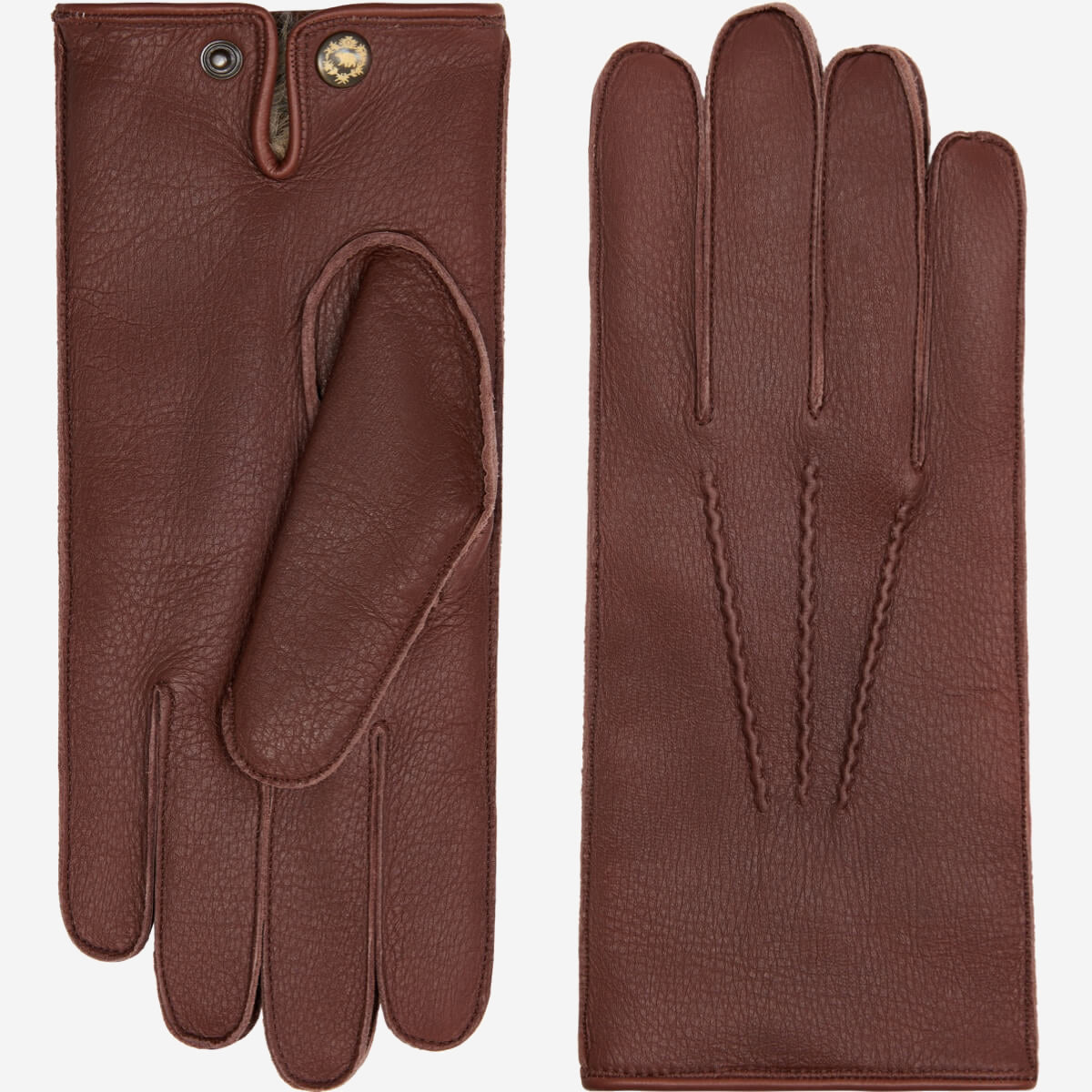 Diego (brown) - Italian gloves made of American deerskin leather with rabbit fur lining