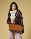Chiara (cognac) - Italian calf suede women's handbag (with shoulder strap) 4