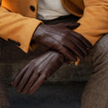 Marco (brown) - Italian lambskin leather gloves with brown rabbit fur lining 9