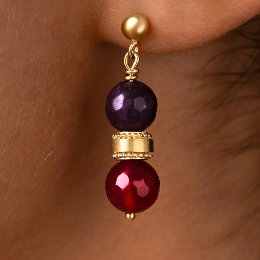 Poised Radiance Garnet & Rhodolite Gold Stud Earrings
