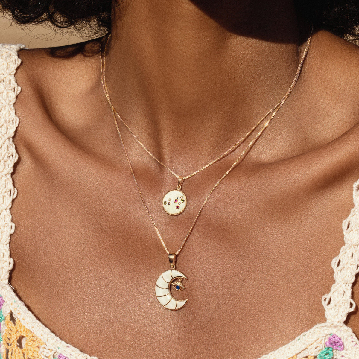 Serene Night - Moon Evil Eye Charm Necklace