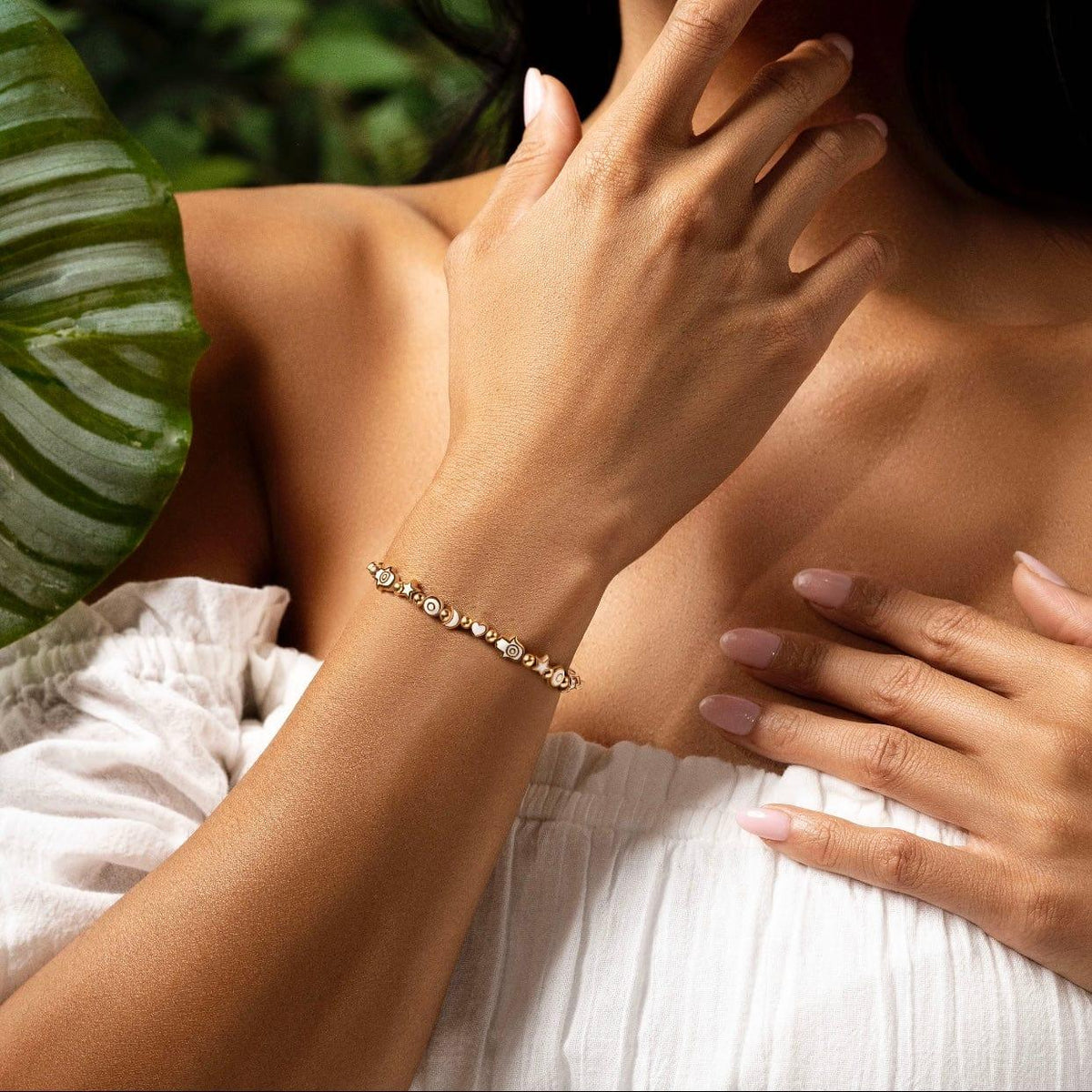 Subtle Balance White Enamel Multi Charm Bracelet