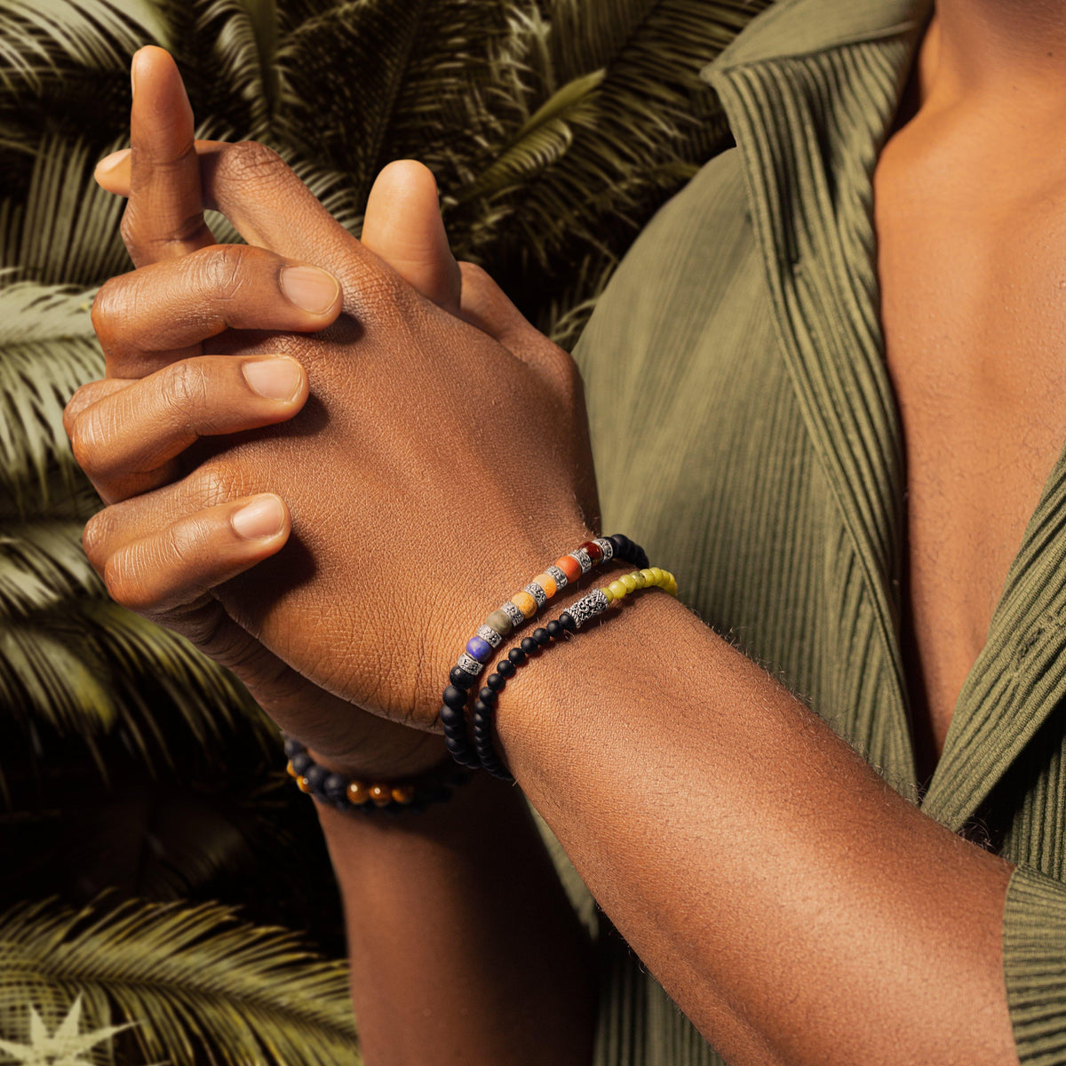 Vigorous Growth Matte Onyx Jasper Chakra Barrel Bracelet