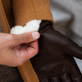 Marco (brown) - Italian lambskin leather gloves with white rabbit fur lining 8