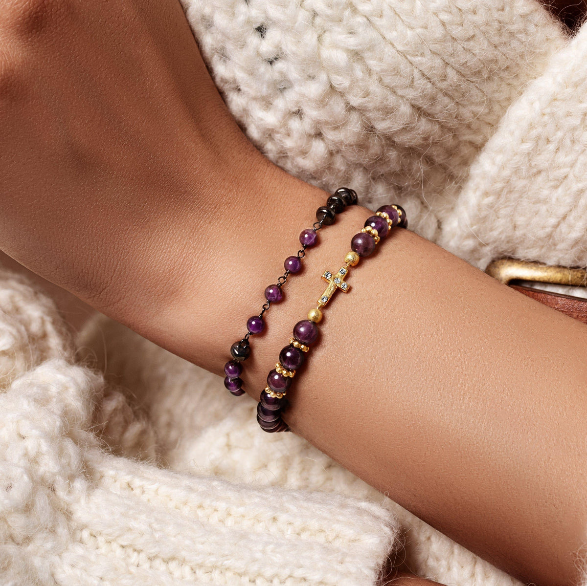 Leap of Intuition Amethyst Cross Charm Bracelet