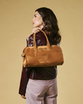 Chiara (cognac) - Italian calf suede women's handbag (with shoulder strap) 7