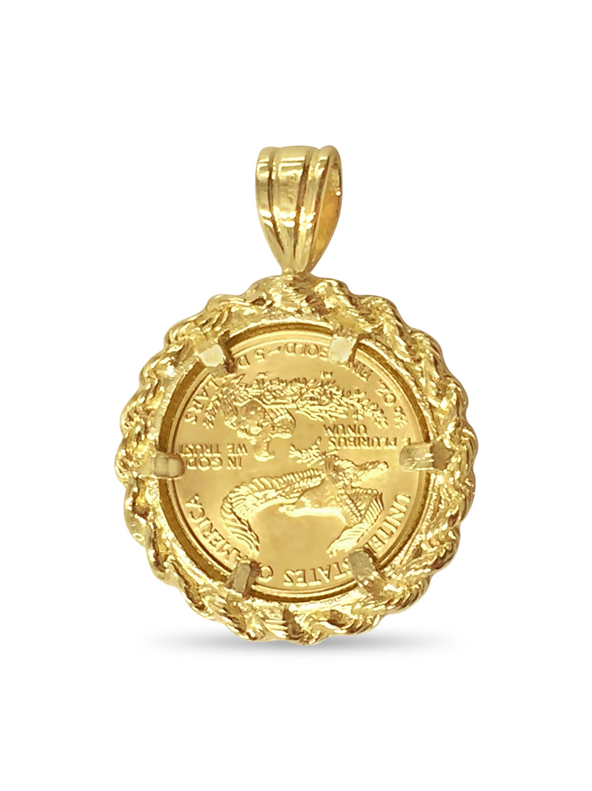 Rope Frame Solid White/Yellow/Rose Gold Handmade Coin Pendant, 1/10oz Coin