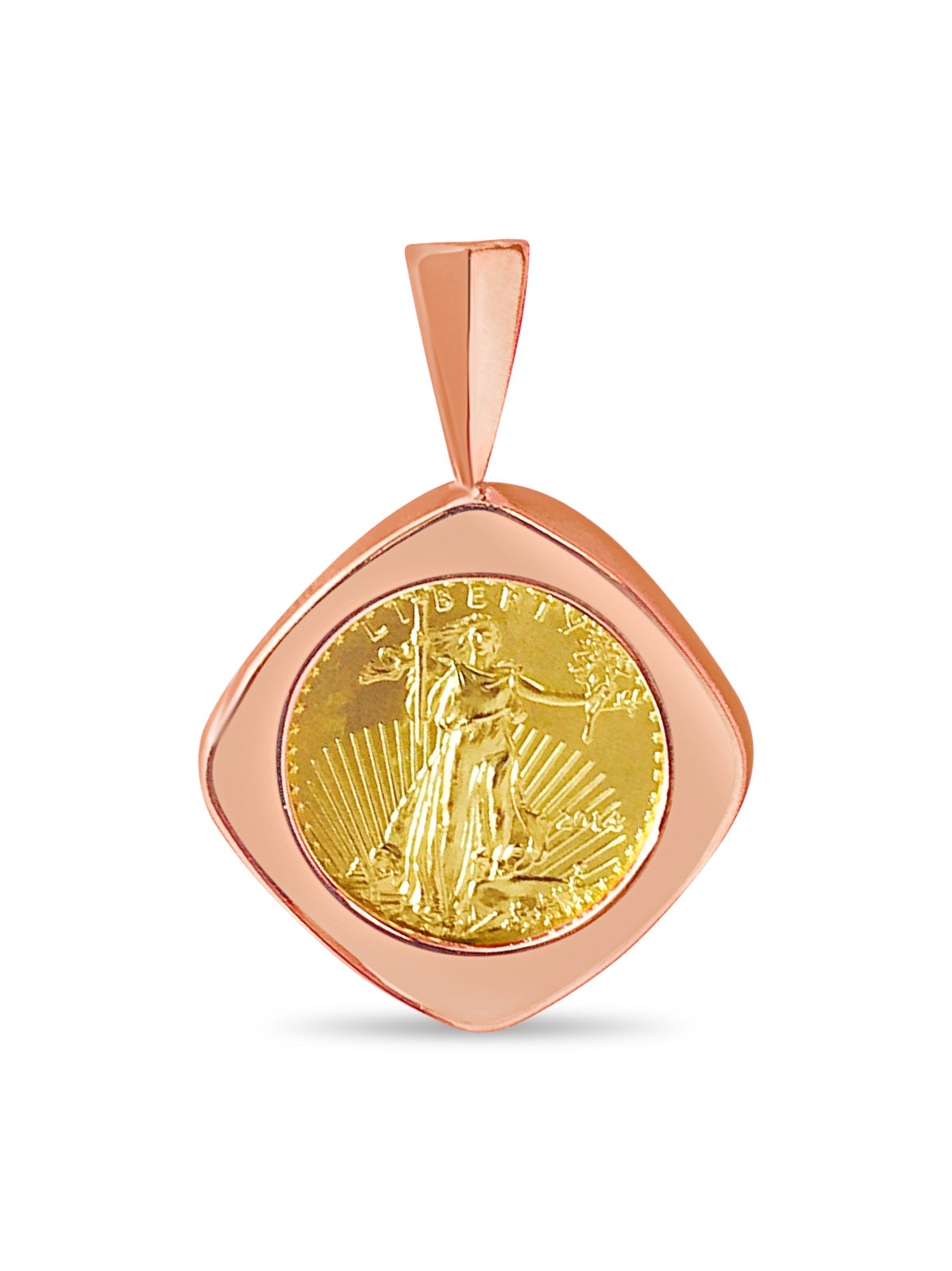 Fancy Solid White/Yellow/Rose Gold Handmade Coin Pendant, 1/10oz Coin