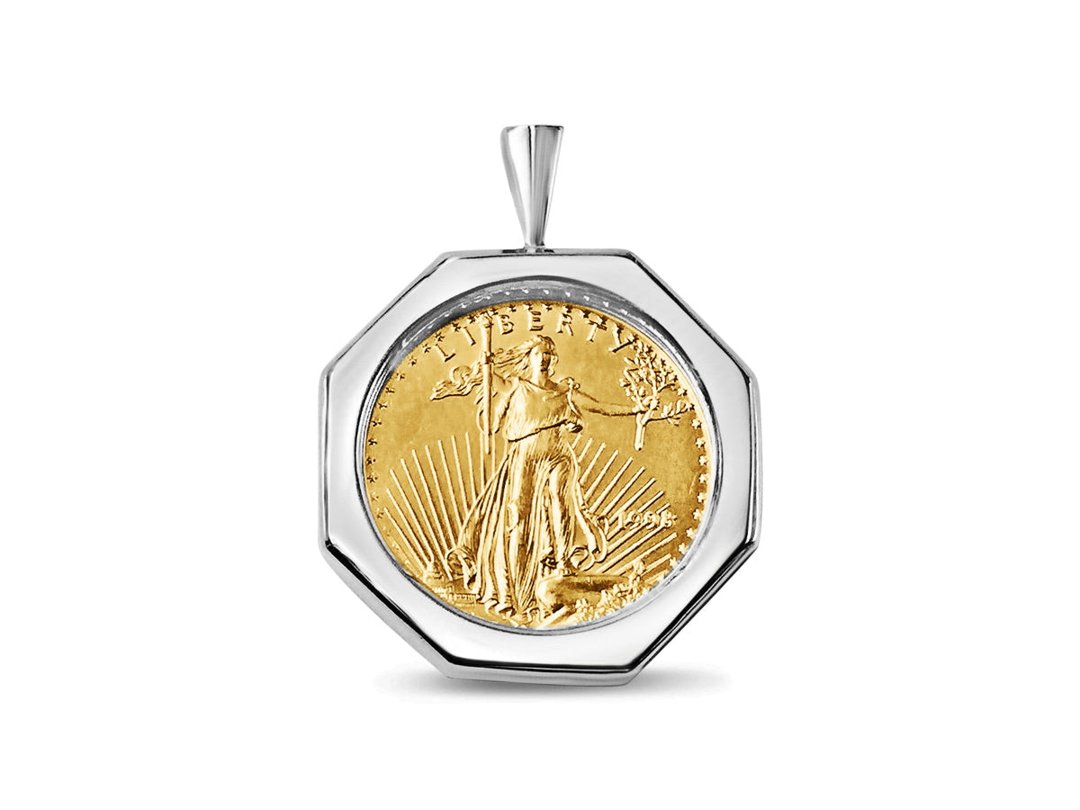 Fancy Solid White/Yellow/Rose Gold Handmade Coin Pendant, 1/2oz Coin