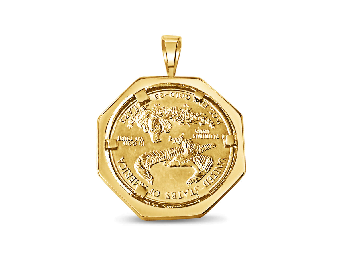 Fancy Solid White/Yellow/Rose Gold Handmade Coin Pendant, 1/2oz Coin