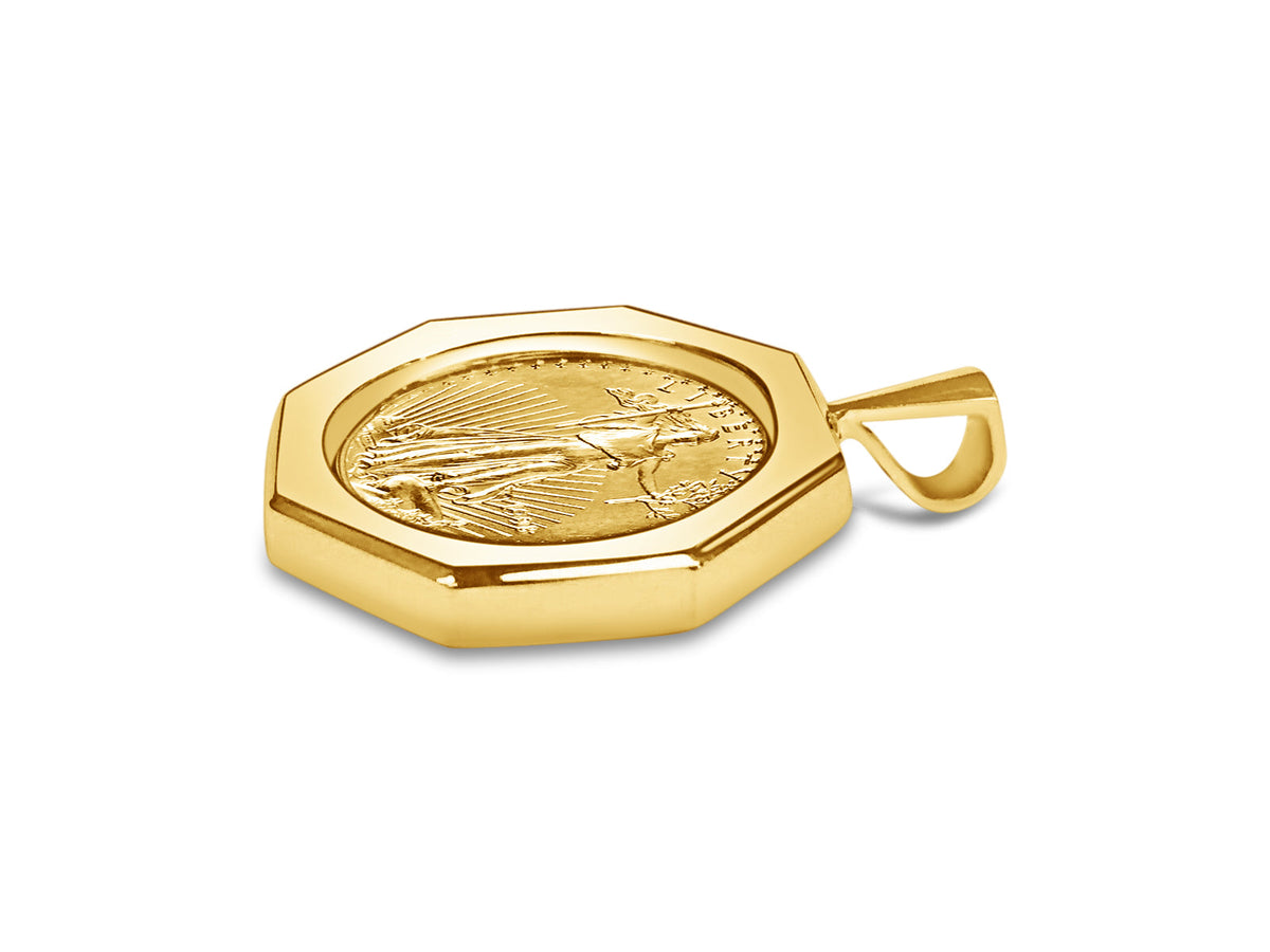 Fancy Solid White/Yellow/Rose Gold Handmade Coin Pendant, 1/2oz Coin