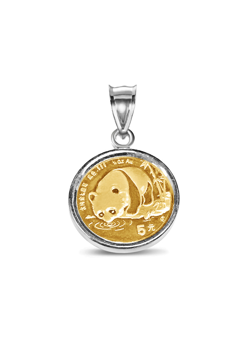 Classic Solid White/Yellow/Rose Gold Handmade Coin Pendant, Chinese Panda Bear Coin