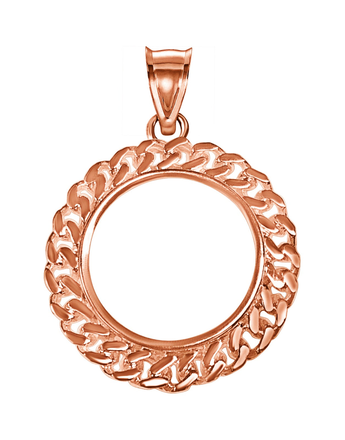 Curb Chain Link Frame Solid White/Yellow/Rose Gold Handmade Coin Pendant, 1oz Coin