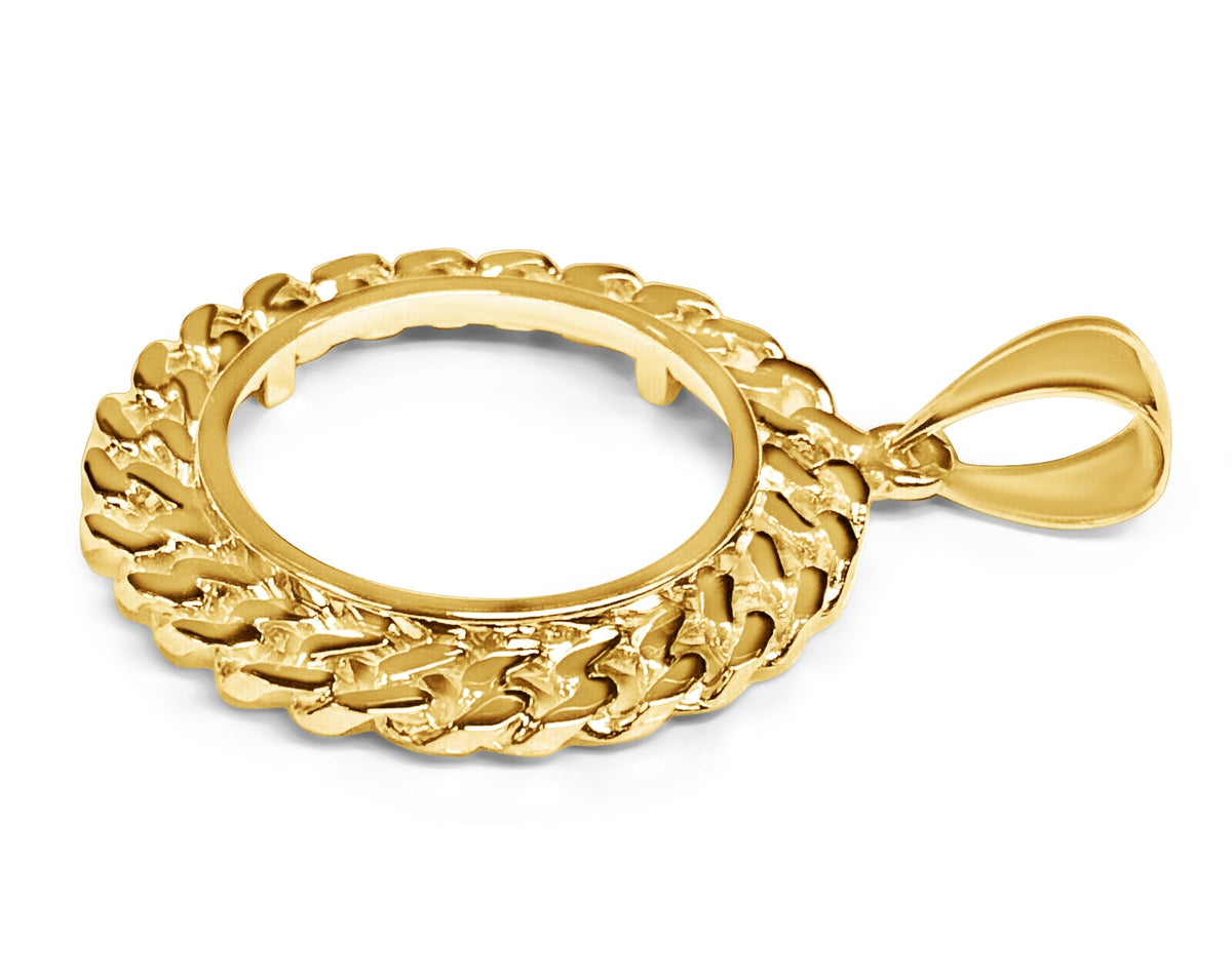 Curb Chain Link Frame Solid White/Yellow/Rose Gold Handmade Coin Pendant, 1oz Coin