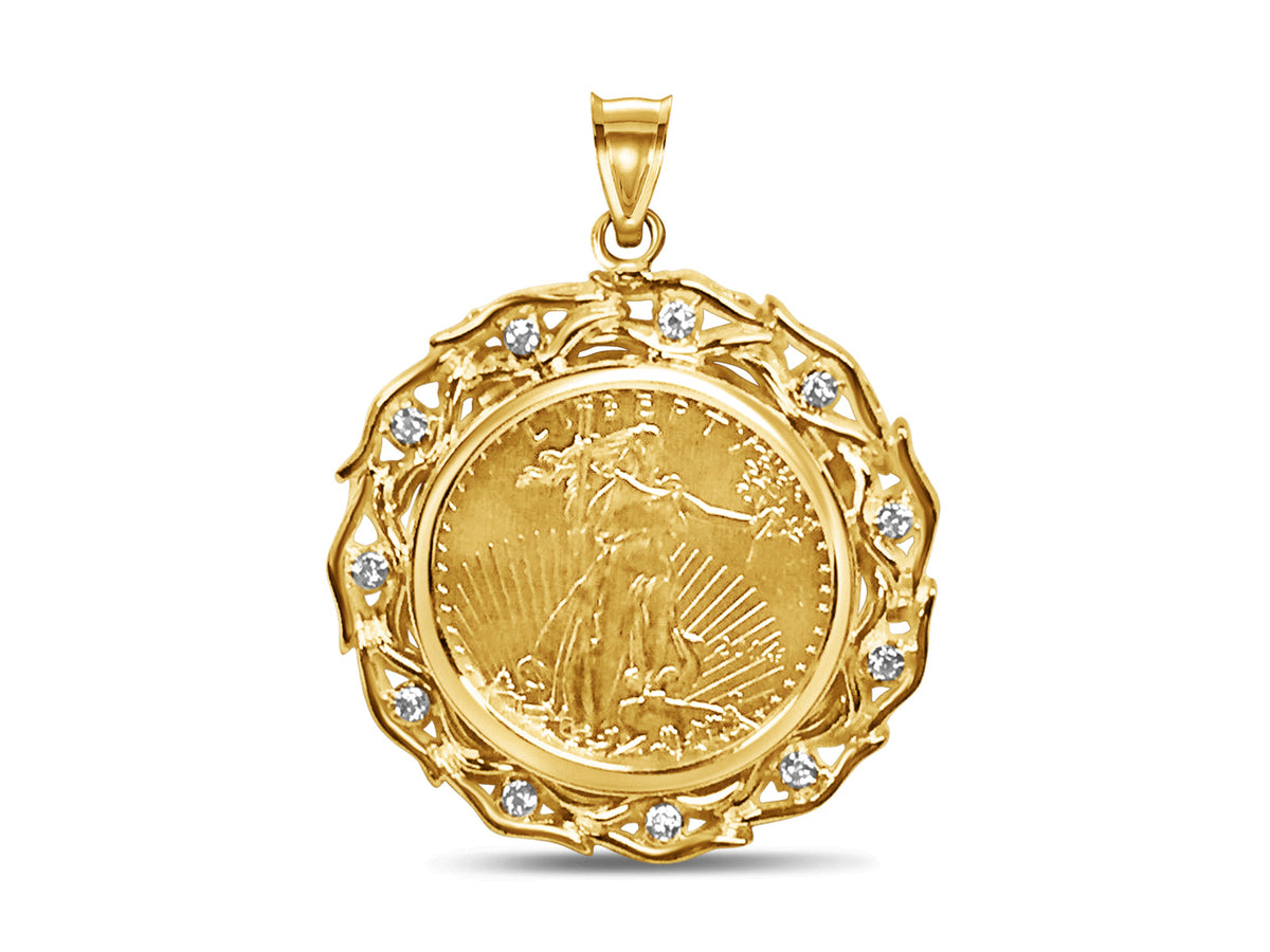 Diamond Fancy Solid White/Yellow/Rose Gold Handmade Coin Pendant, 1/4oz Coin, from 12.2 g