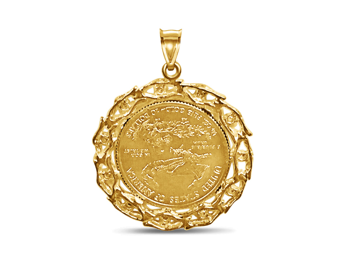 Diamond Fancy Solid White/Yellow/Rose Gold Handmade Coin Pendant, 1/4oz Coin, from 12.2 g