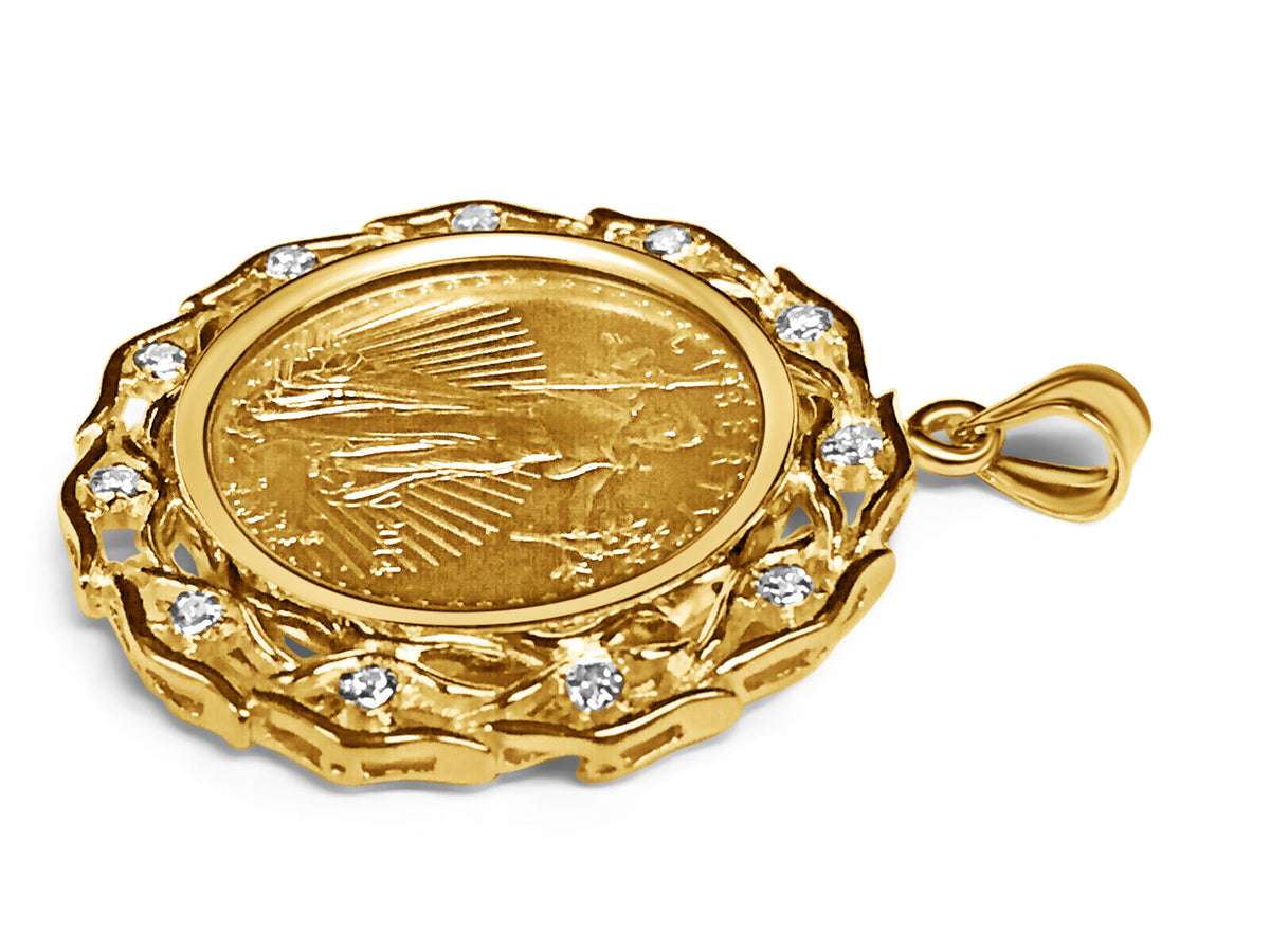 Diamond Fancy Solid White/Yellow/Rose Gold Handmade Coin Pendant, 1/4oz Coin, from 12.2 g