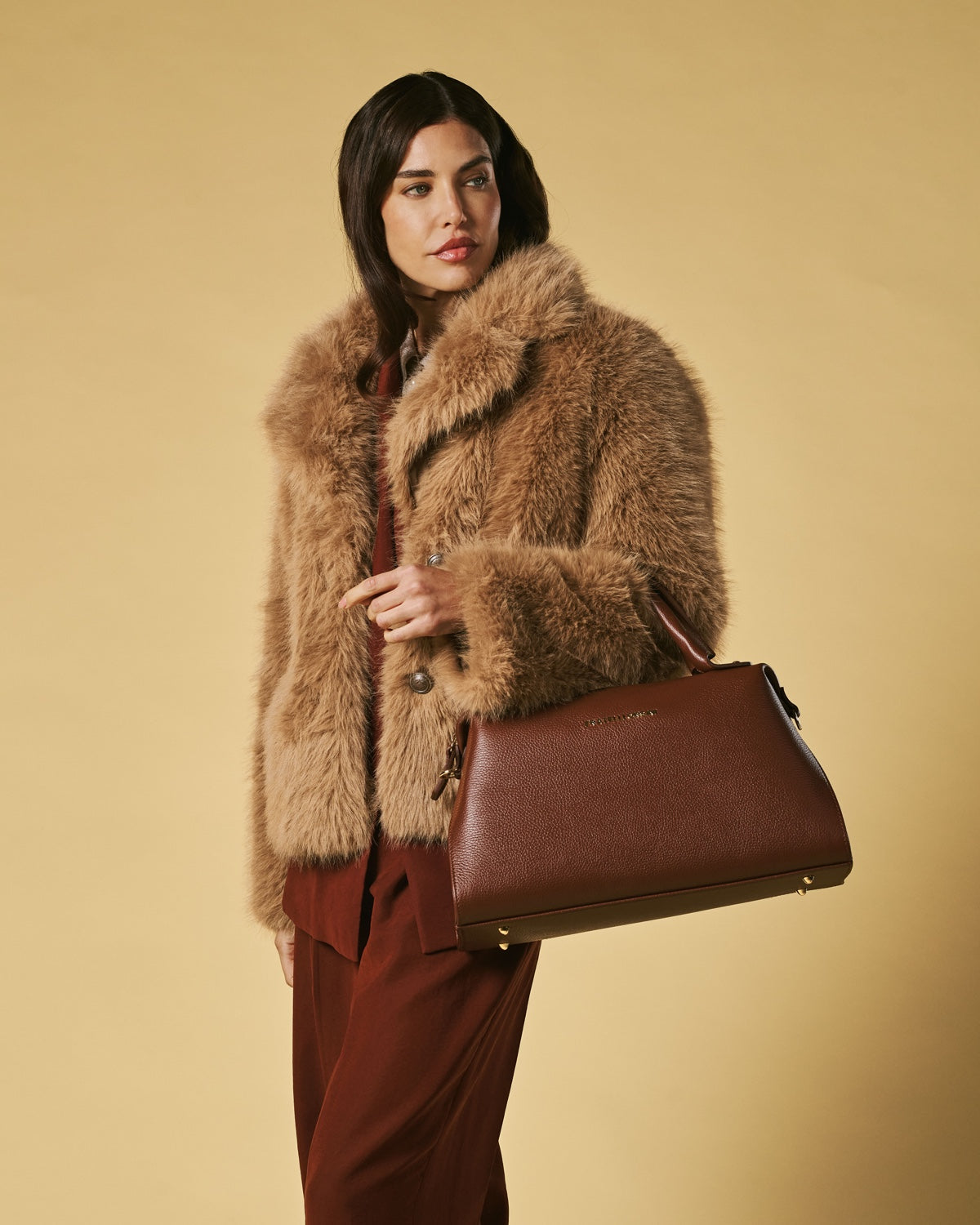 Cecilia (brown) - Italian calf leather women's handbag (with shoulder strap)