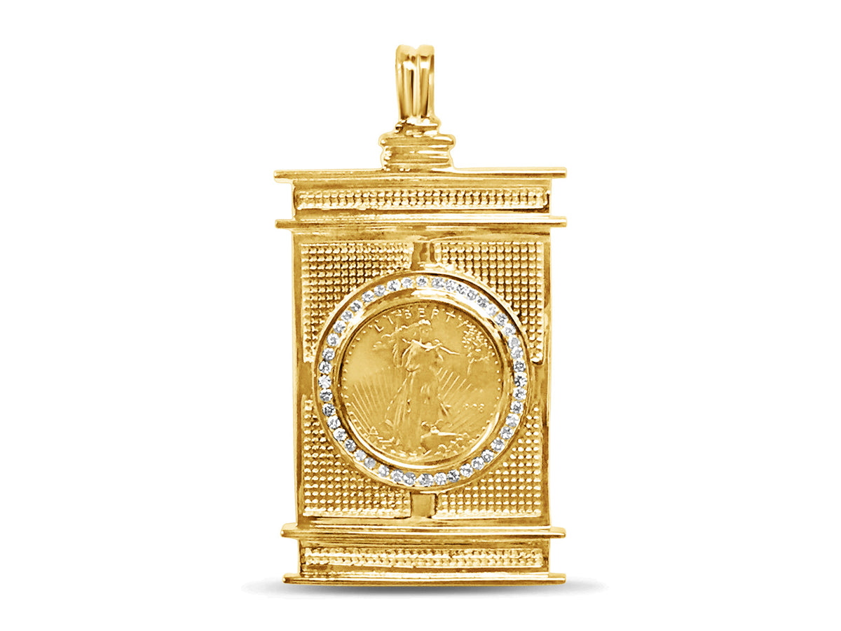 Diamond Fancy Solid White/Yellow/Rose Gold Handmade Coin Pendant, 1/2oz Coin, from 56.5 g