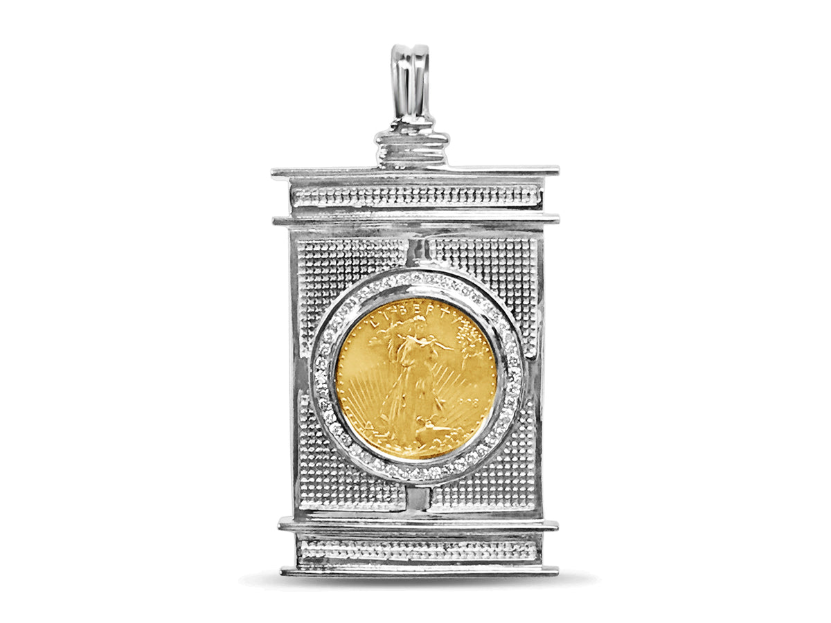 Diamond Fancy Solid White/Yellow/Rose Gold Handmade Coin Pendant, 1/2oz Coin, from 56.5 g
