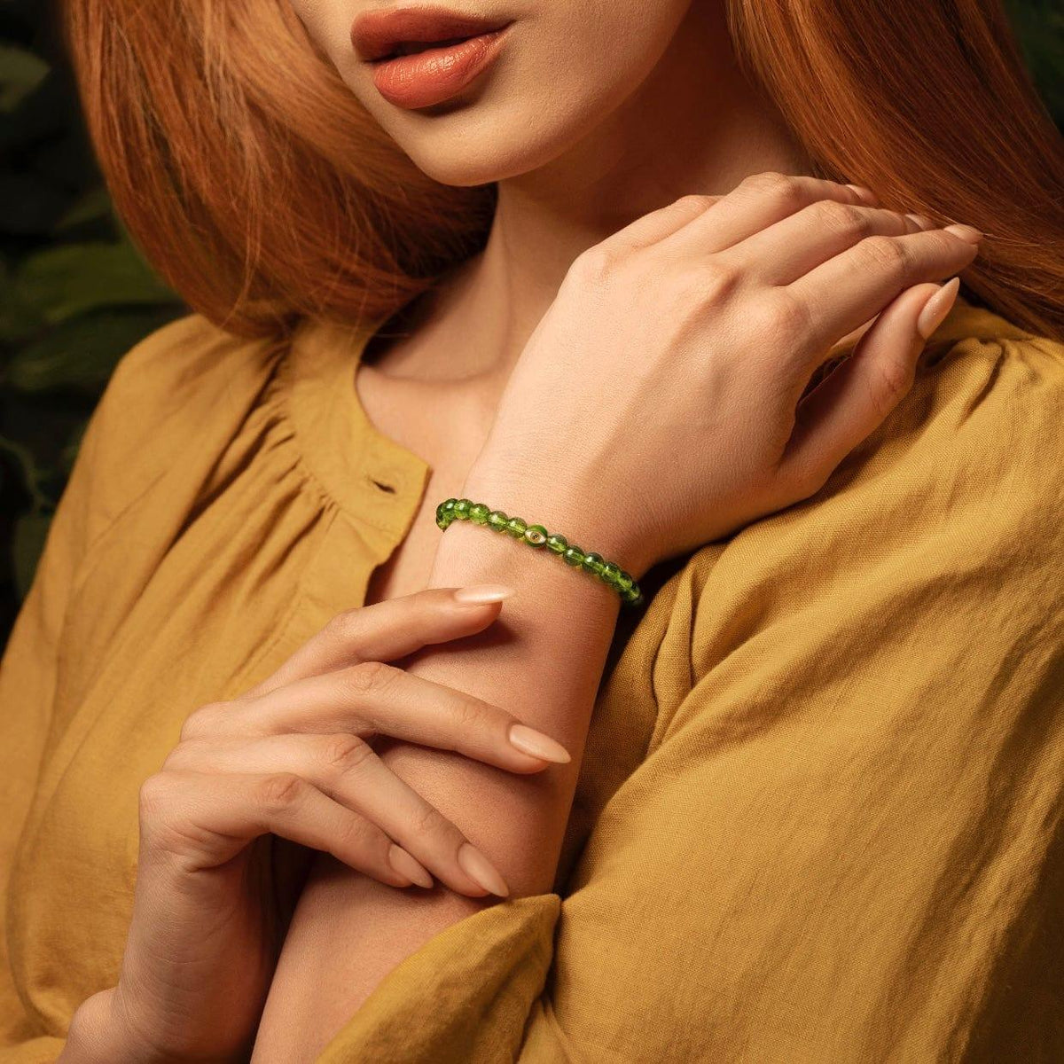 Spiritual Radiance Peridot August Birthstone Evil Eye Bracelet