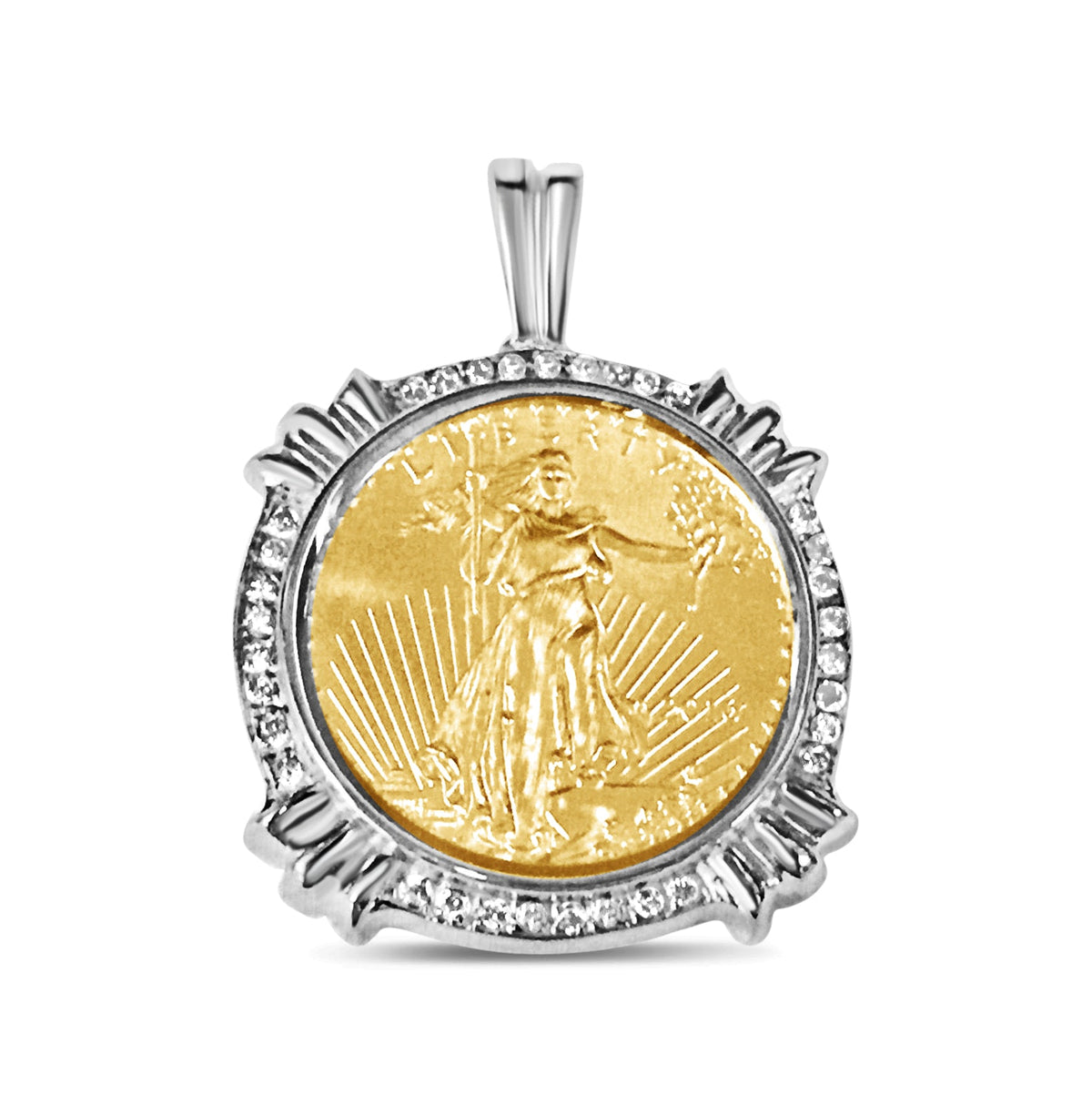 Diamond Fancy Solid White/Yellow/Rose Gold Handmade Coin Pendant, 1/2oz Coin, from 38.0 g