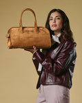 Chiara (cognac) - Italian calf suede women's handbag (with shoulder strap) 8