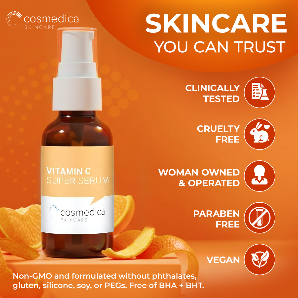 Cosmedica Skincare Vitamin C Serum for Face with Hyaluronic Acid – Anti Aging Serum for Dark Spots, Fine Lines, Wrinkles – Hydrating Collagen Booster for Women & Men