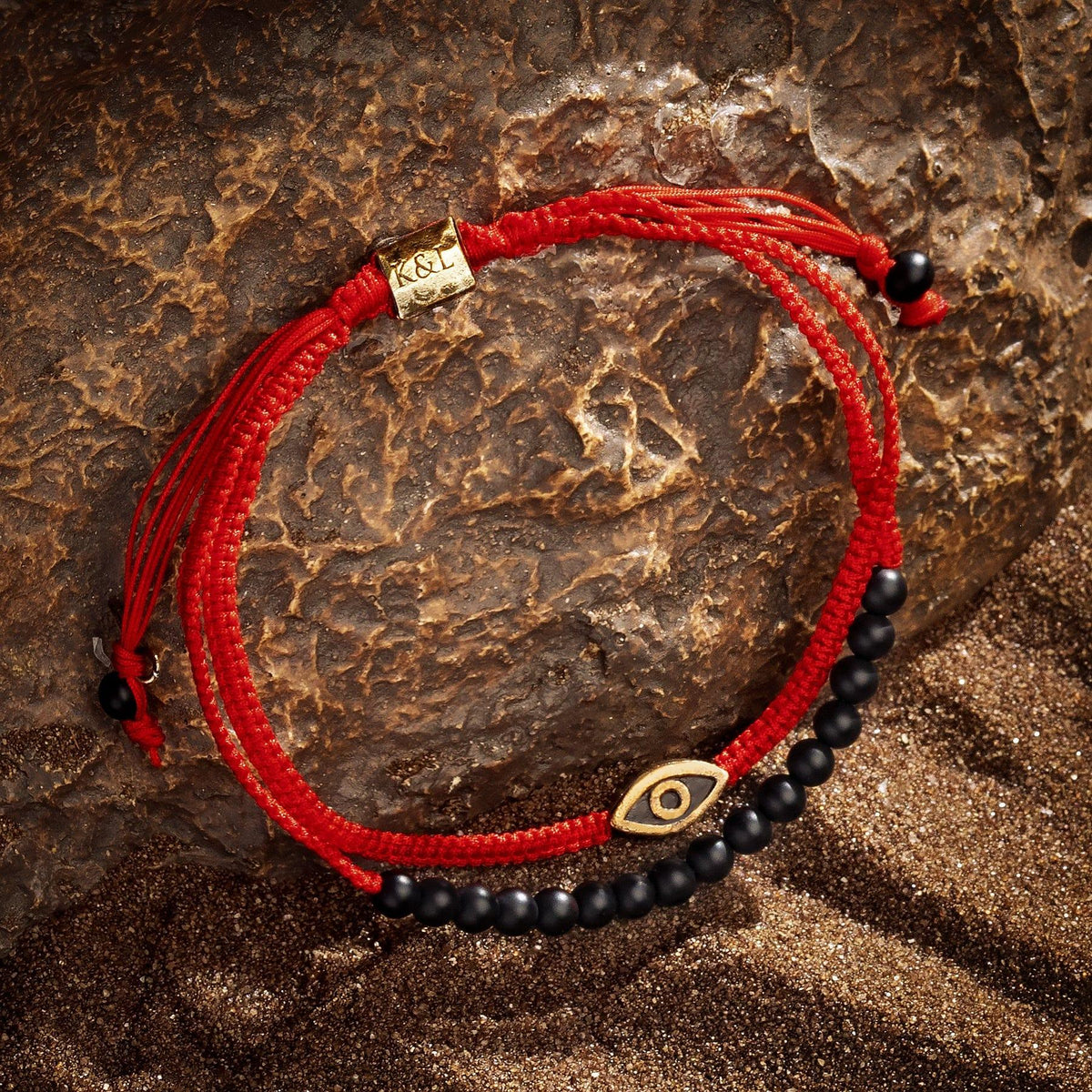 Brave Gaze Red String Matte Onyx Evil Eye Bracelet
