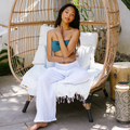 White Wide Leg Beach Cotton Pants 8