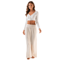 Cream Wide Leg Cotton Pants 8