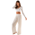 Cream Wide Leg Cotton Pants 4